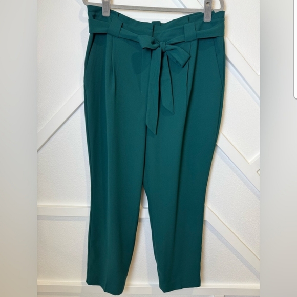 Express High Rise Women's Paper Bag Tie Belt Ankle Dress Pants Size 14 S - Picture 1 of 13